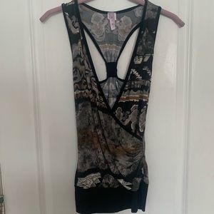 Dark Printed V-Neck Racerback Top